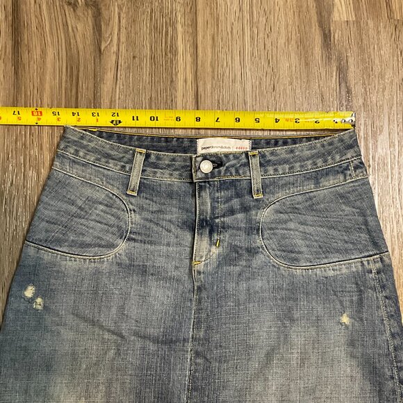 Paper denim & Cloth Denim Skirt Blue Jean Size 27 USA Made Retro Distressed - Picture 7 of 7